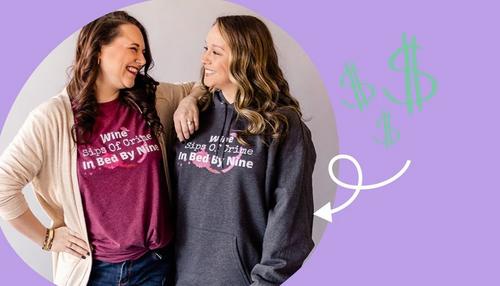 Creators wearing branded apparel promoted through a podcast and online shop