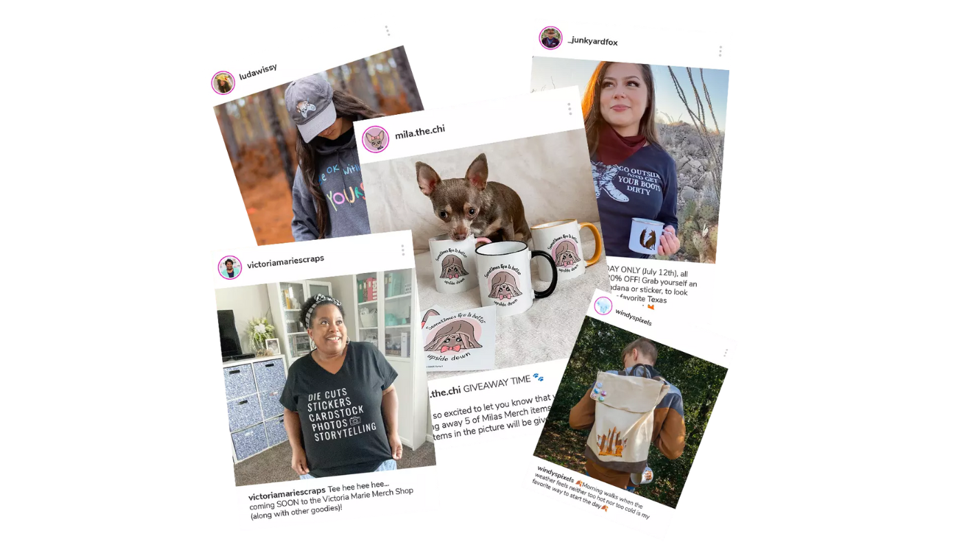 social posts from merch shop owners