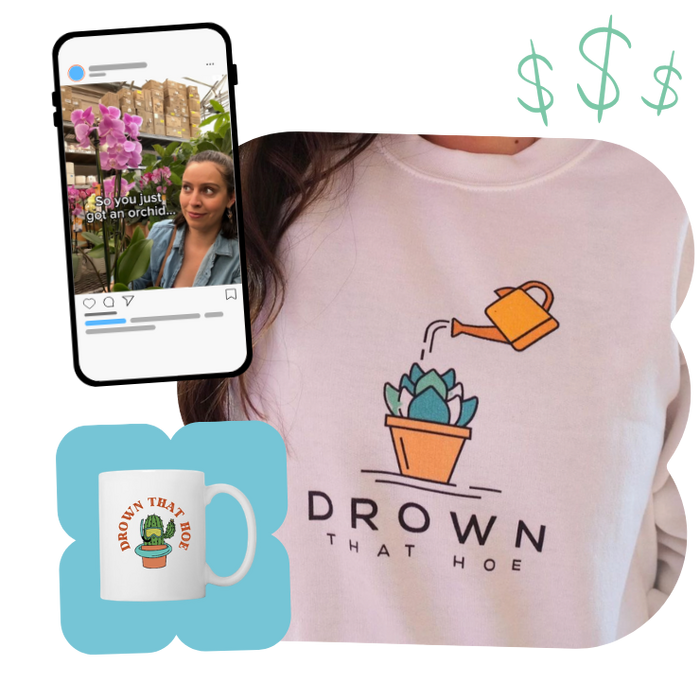 product, design, and content examples from a seller with a plant niche that's creating with spreadshop