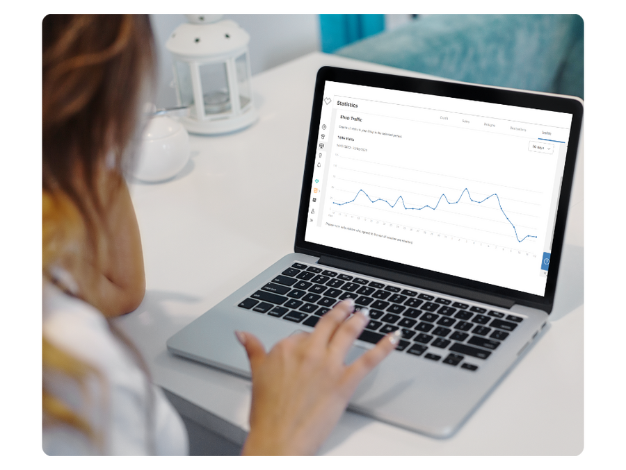 shop owner monitoring the performance of their spreadshop by checking the statistics page