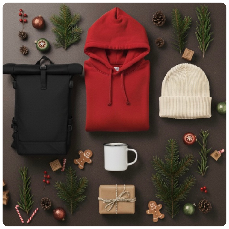 seasonal flat lay of products