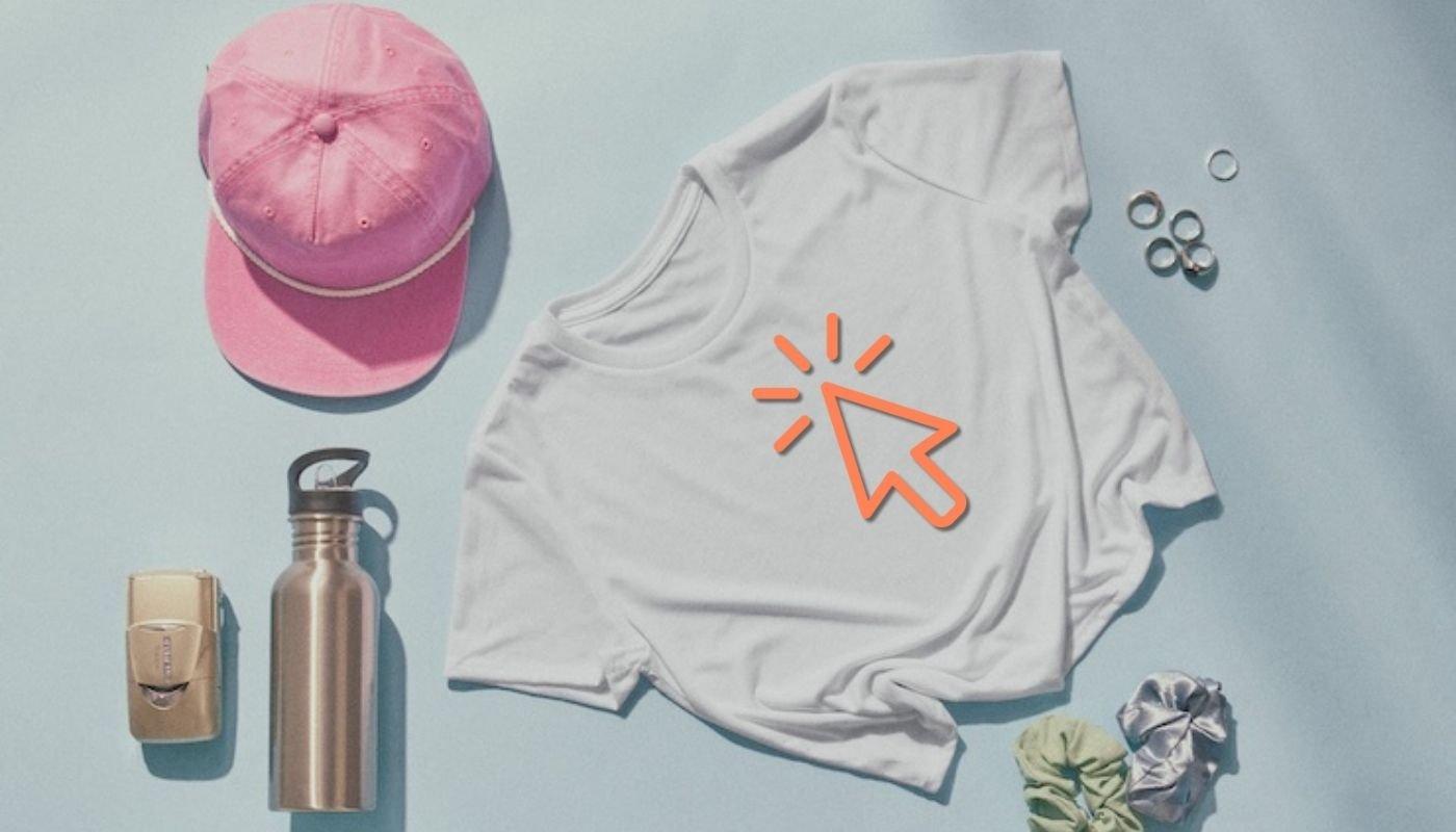 Flat lay of products with cursor icon representing SEO tips to sell more online