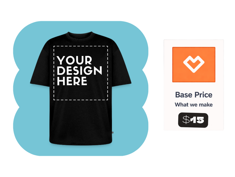 tshirt with design customization area and base price example