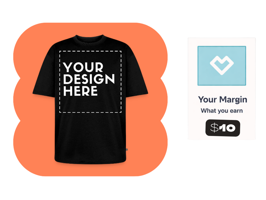 tshirt with design customization area and your margin example