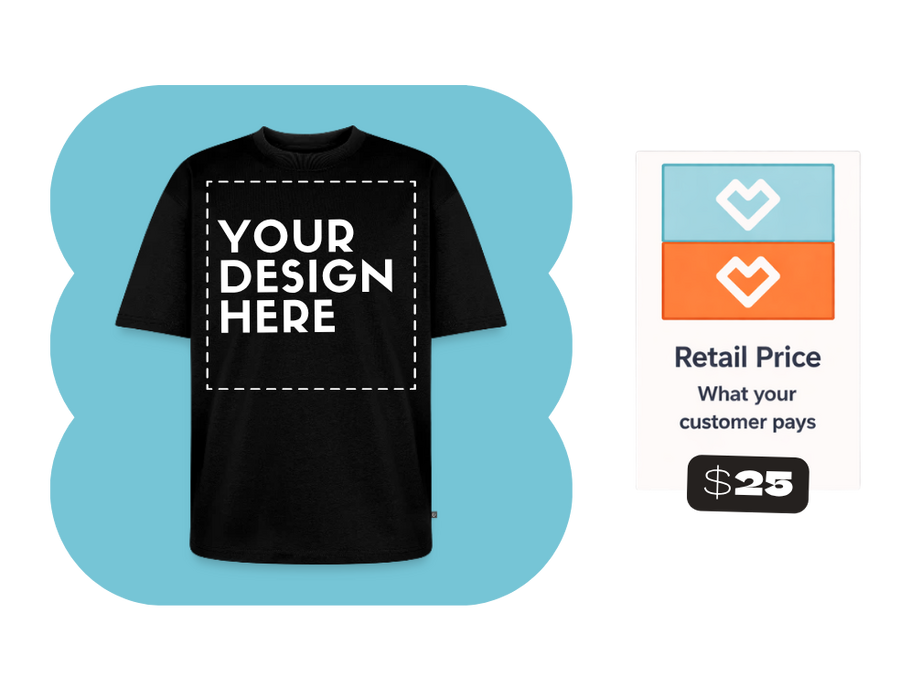 tshirt with design customization area and your retail price example