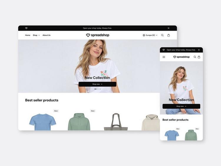 example of modern ecommerce storefront layout for your print on demand shop