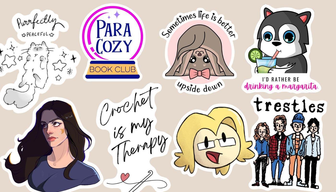 collage of sticker examples from real spreadshop sellers to show customization potential