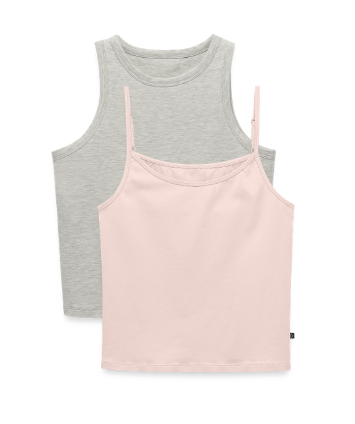 Figurbetontes Tanktop und Spaghetti Top in grau und rosa.