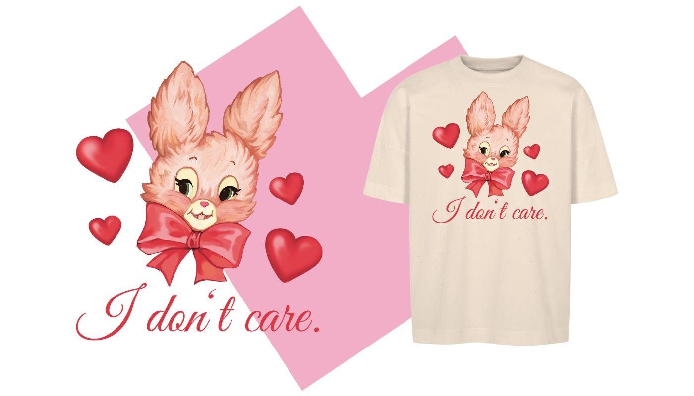 custom bunny valentine's day merch design on oversized t-shirt