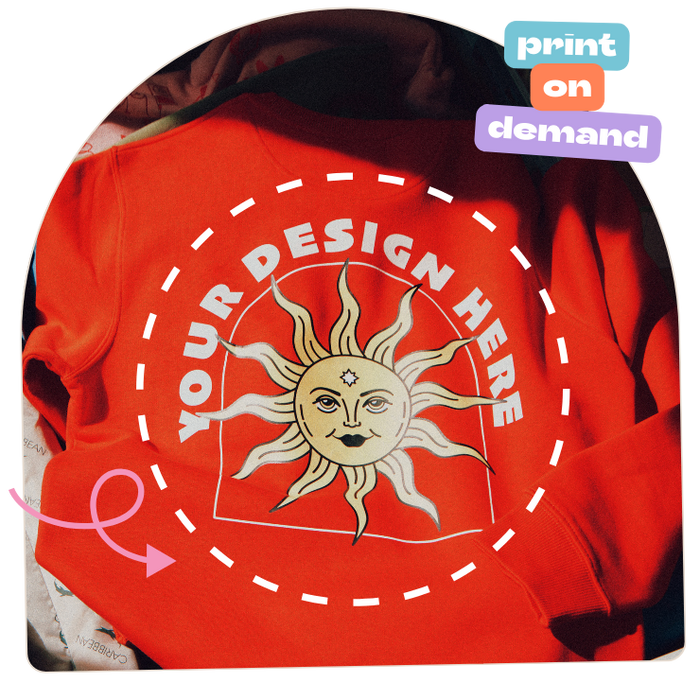 your design here mockup on hoodie to illustrate customization potential with print on demand text