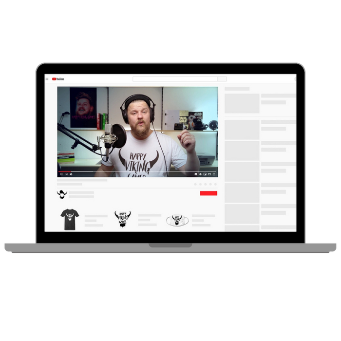 mockup on laptop of a creator promoting their spreadshop in a youtube video