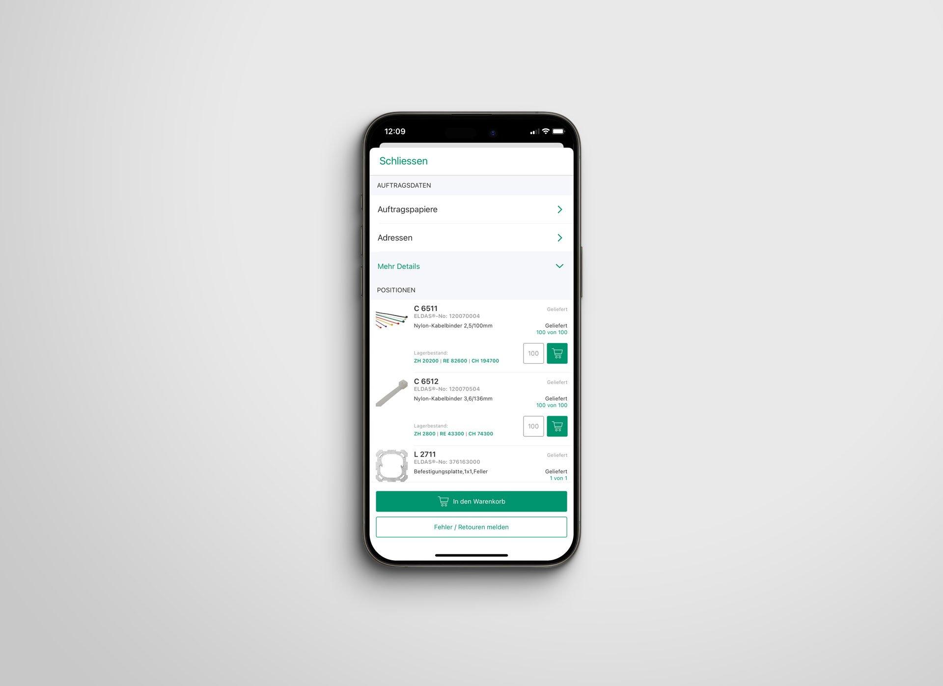 1. Bestellung im EM.Webshop oder EM.App öffnen