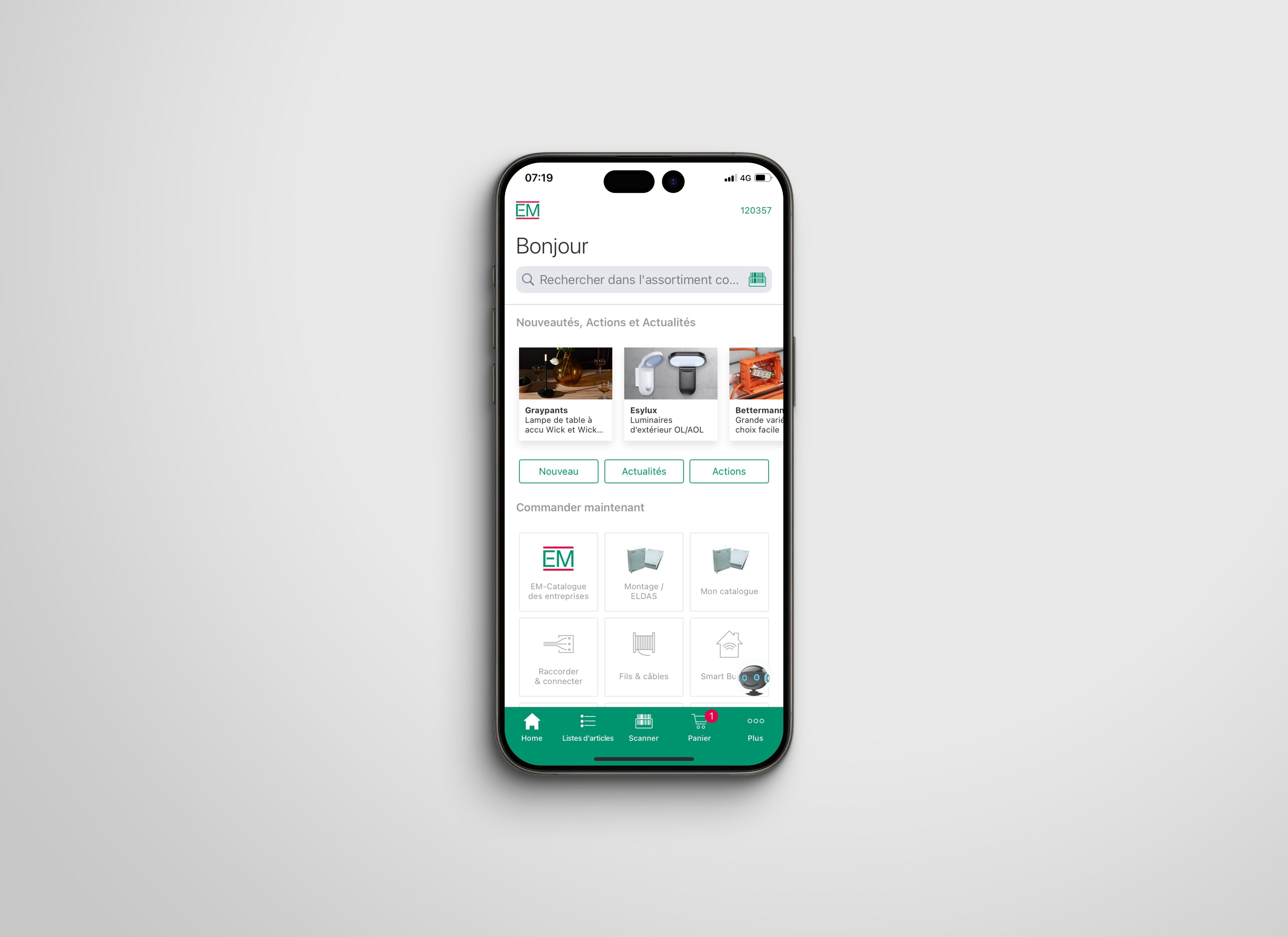 1. Ouvre l'application EM.App 2. Sélectionne EM.Buddy
