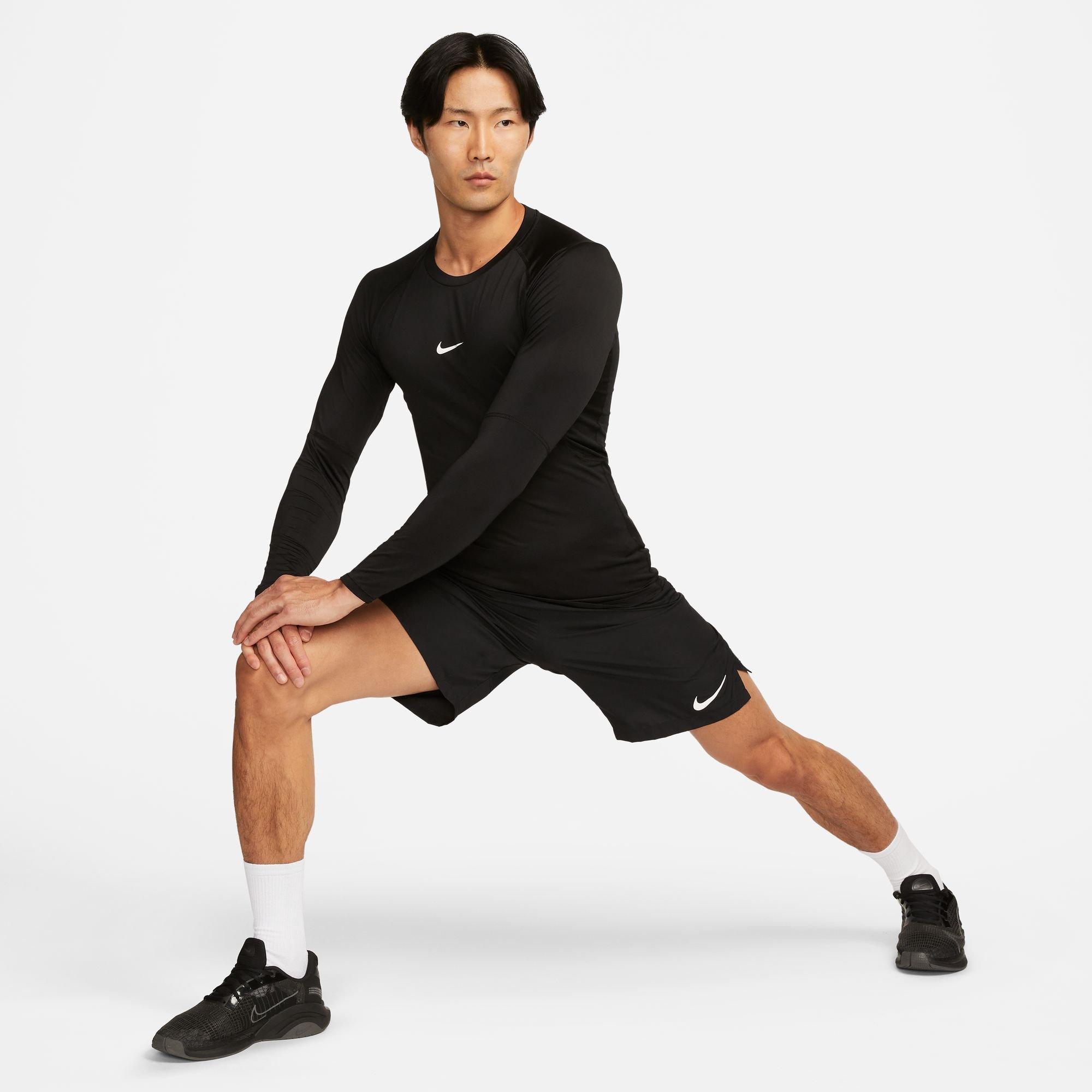 Nike Pro Men Black Solid Tight Fit Long Sleeve MOCK Dri-FIT