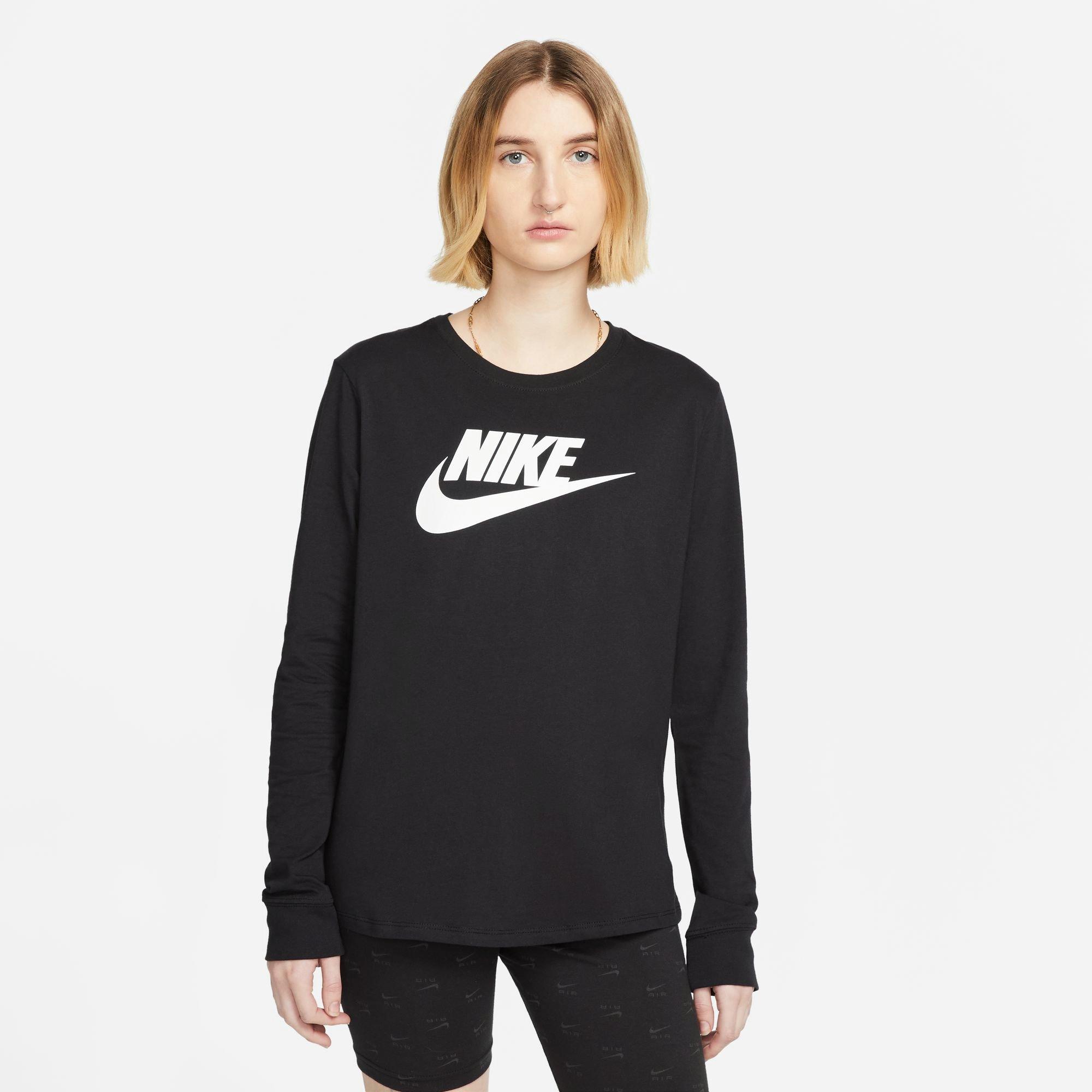 Nike Women s Sportswear Essential Logo Long Sleeve Top in Black