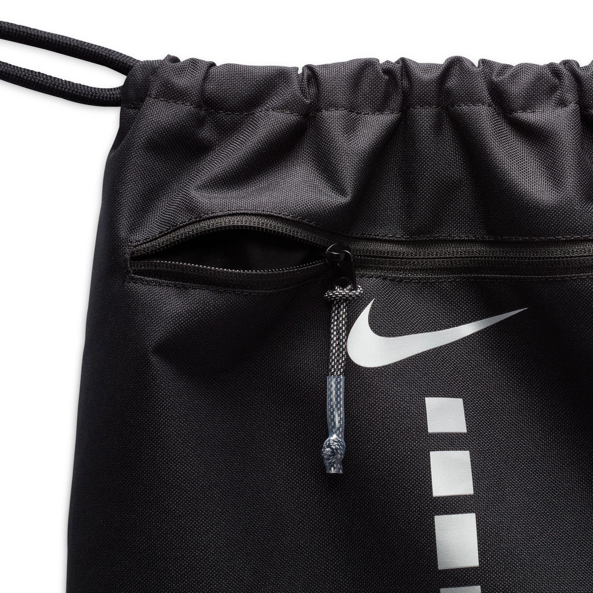 Nike Hoops Elite Basketball Drawstring Bag 17L in Black Grey Silver