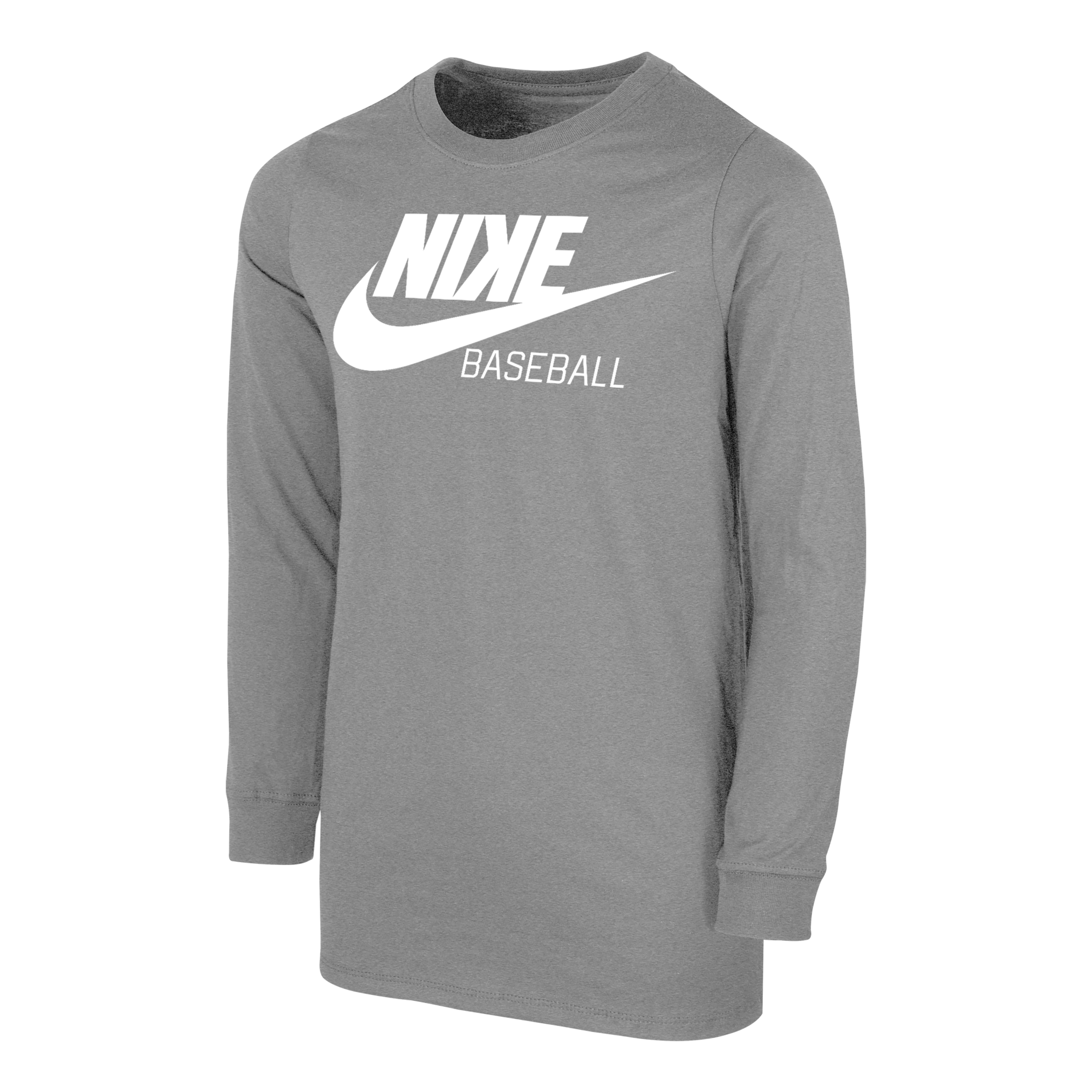 Nike Junior Boys 8 20 Baseball Futura Core Cotton Long Sleeve T Shirt in Dark Heather Grey