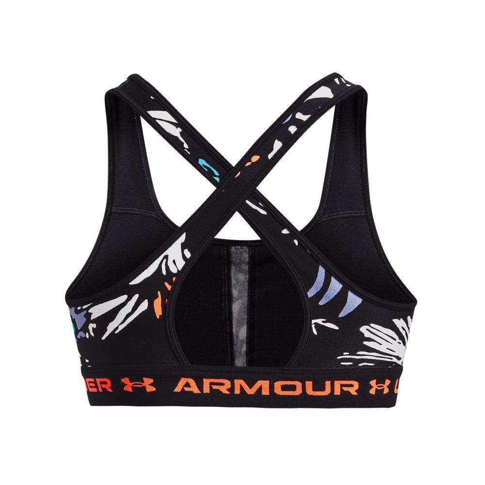 Under Armour Mid Cross back Black & White Logo Sports Bra Womens Large