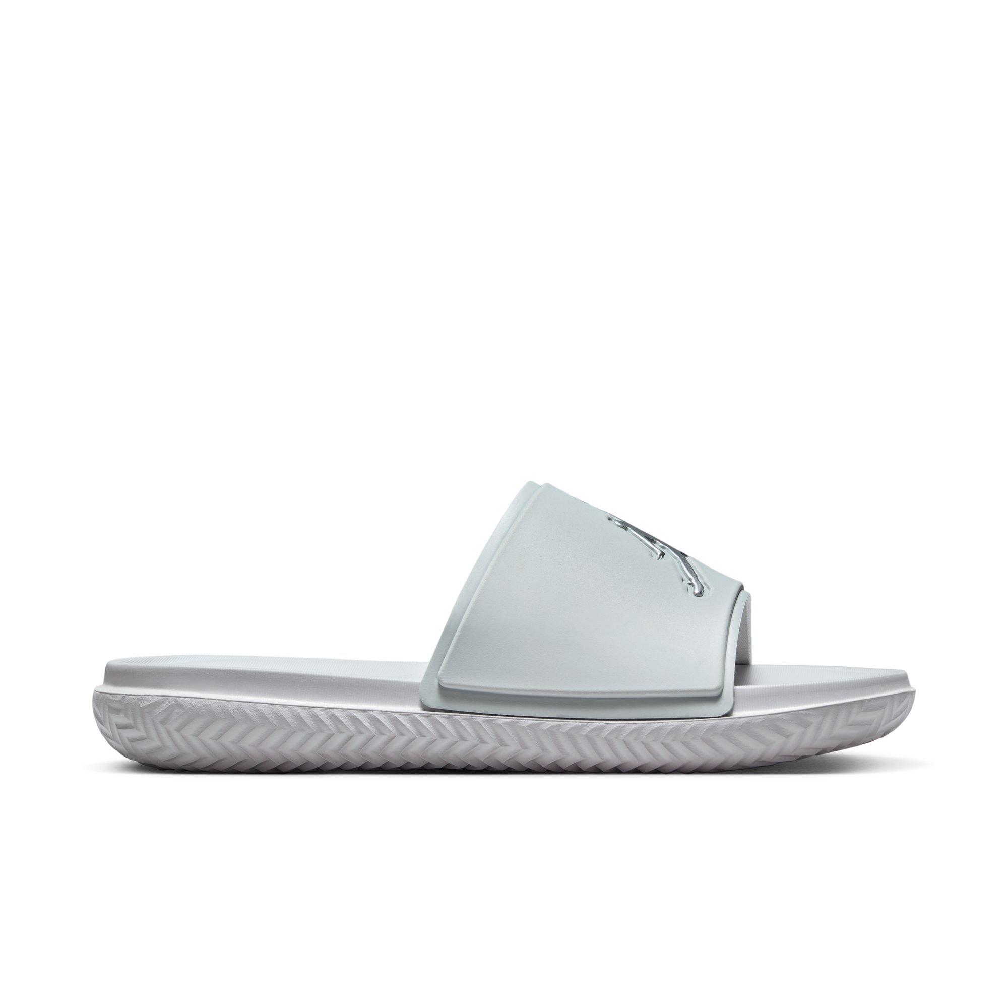 Grey and white nike slides online