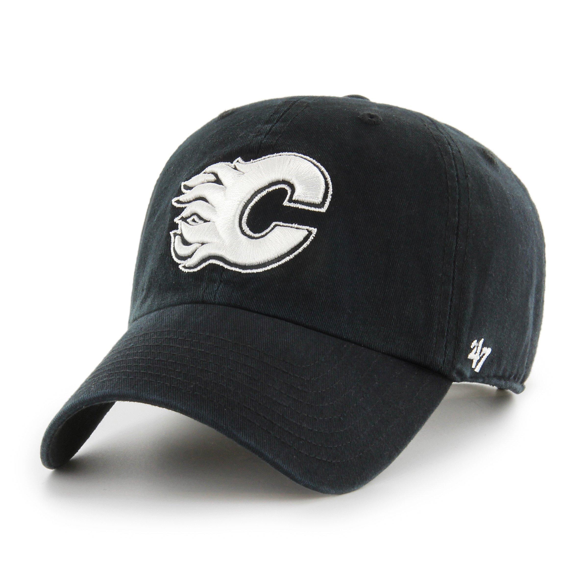 Men's Calgary Flames Black & White Clean Up Cap