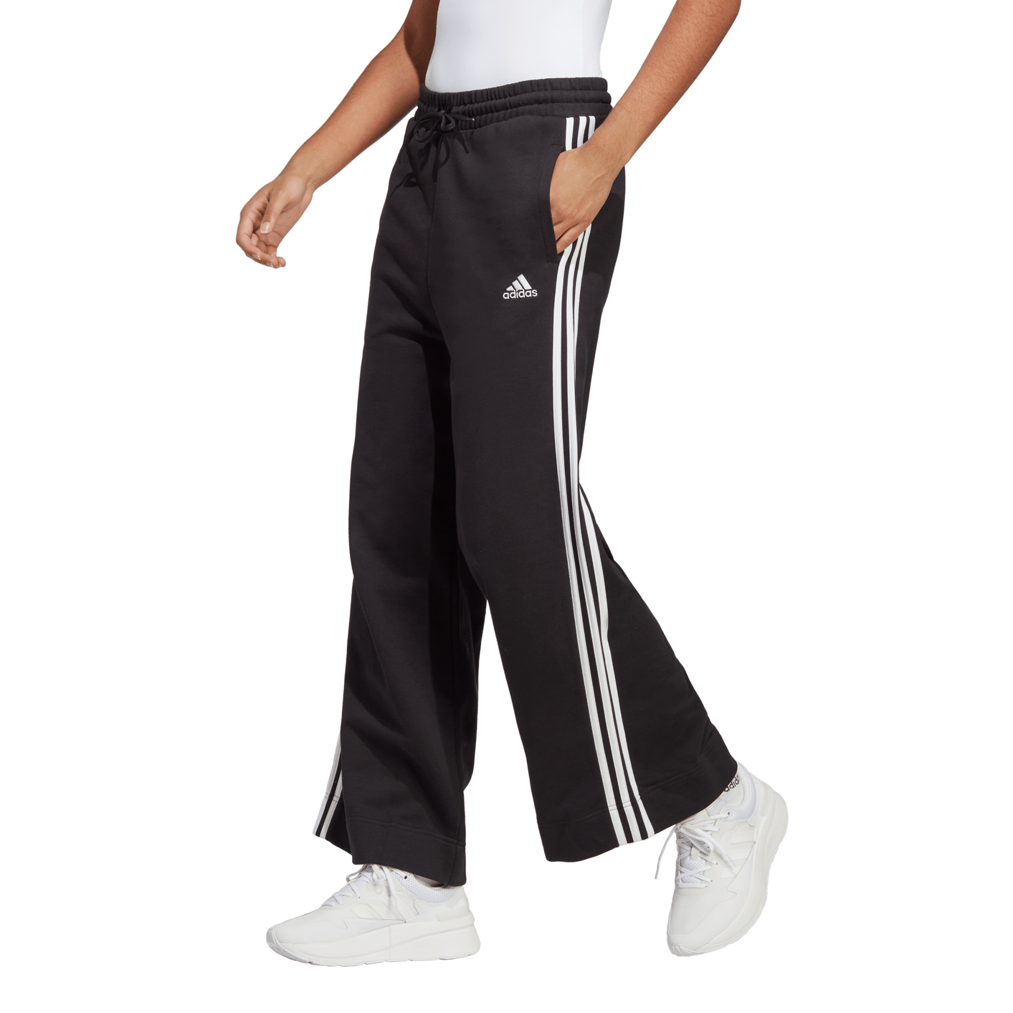 adidas Essentials 3-Stripes French Terry Wide Pants - Grey