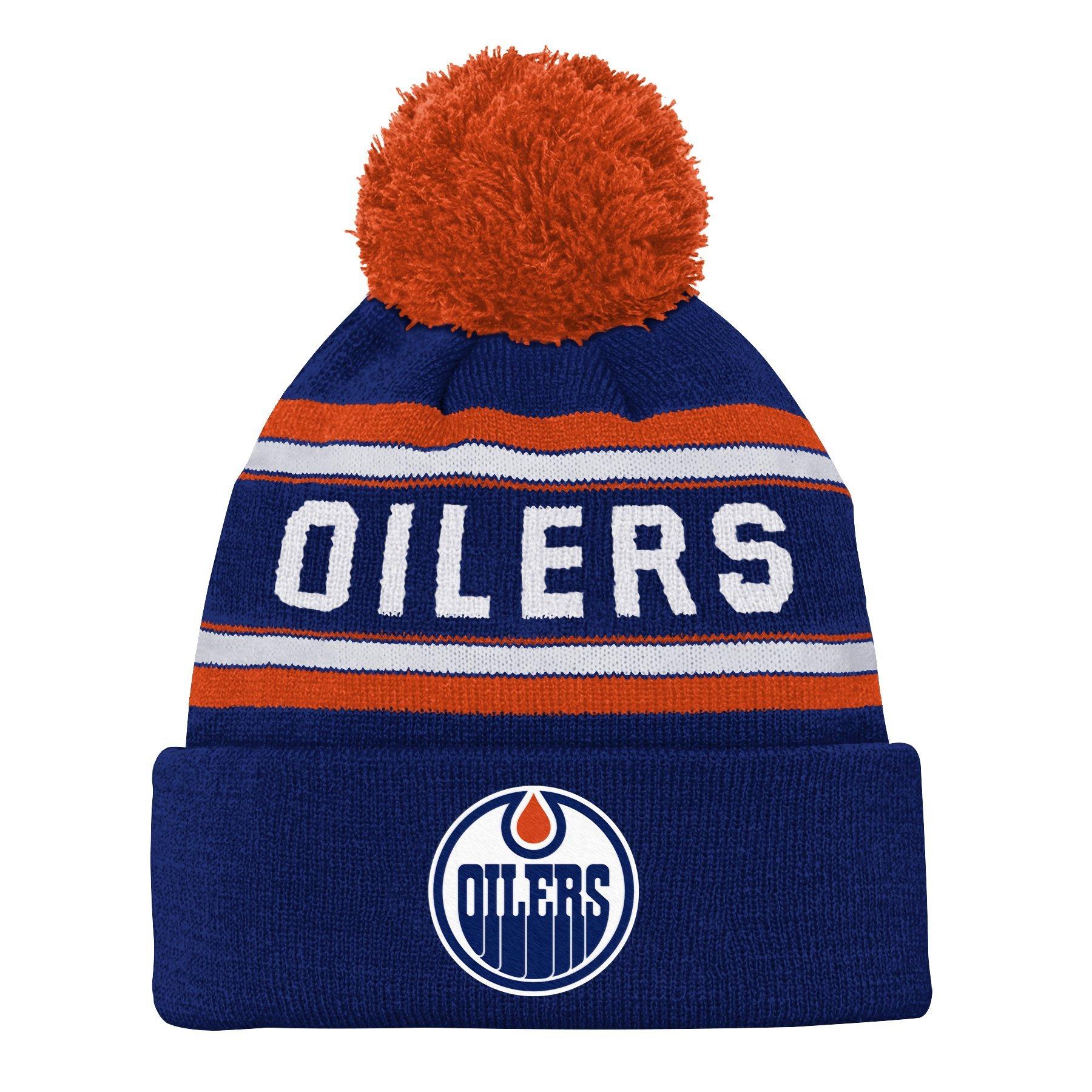Boys' Edmonton Oilers Youth Impact Jaquard Cuff Pom Beanie