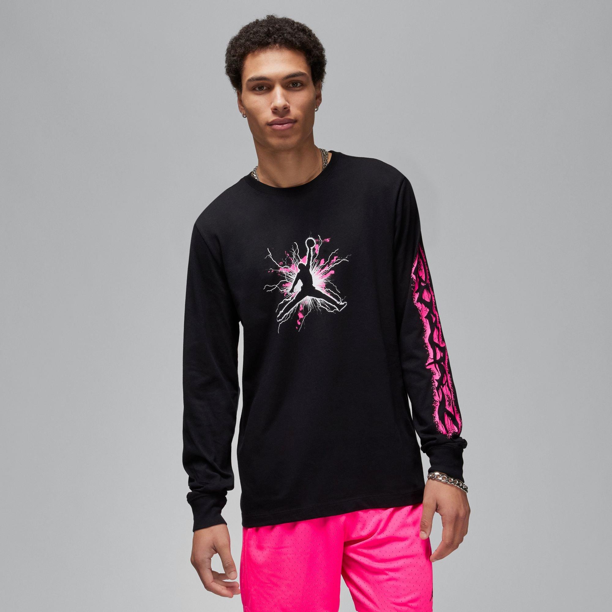 Men s Jordan Dri Fit Long Sleeve Crew Shirt in Black Hyper Pink Black