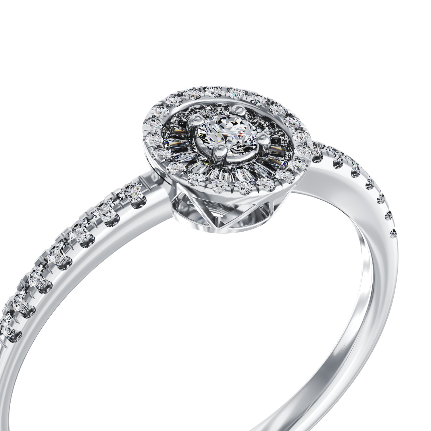 Eljegyzési gyűrű 18K-os fehér aranyból 0,22ct gyémánttal és 0,08ct gyémántokkal. Gramm: 2,4