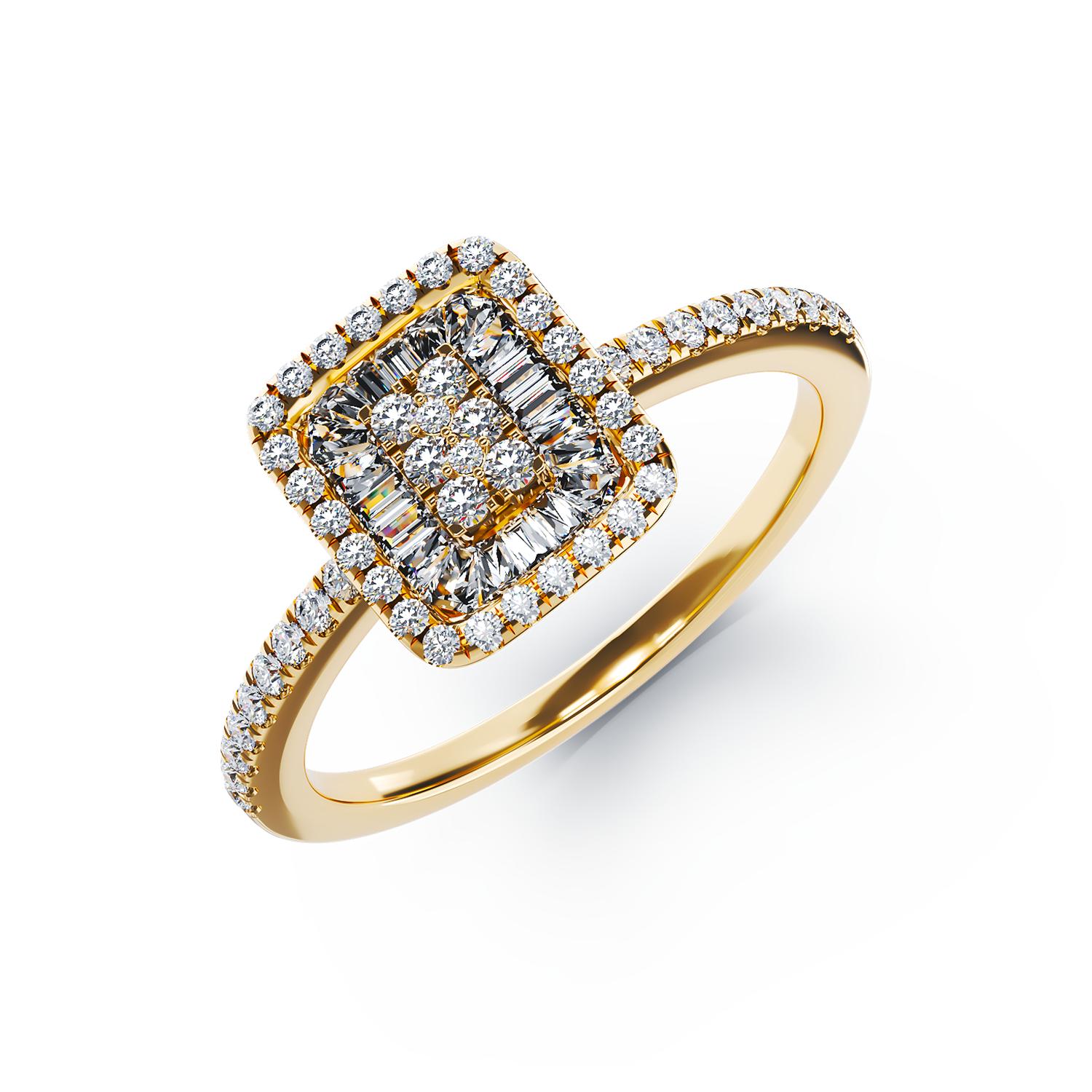 Eljegyzési gyűrű 18K-os sárga aranyból 0,12ct gyémánttal és 0,17ct gyémánttal. Gramm: 2,83