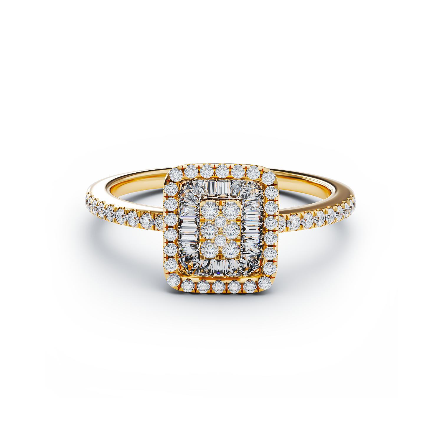 Eljegyzési gyűrű 18K-os sárga aranyból 0,12ct gyémánttal és 0,17ct gyémánttal. Gramm: 2,83