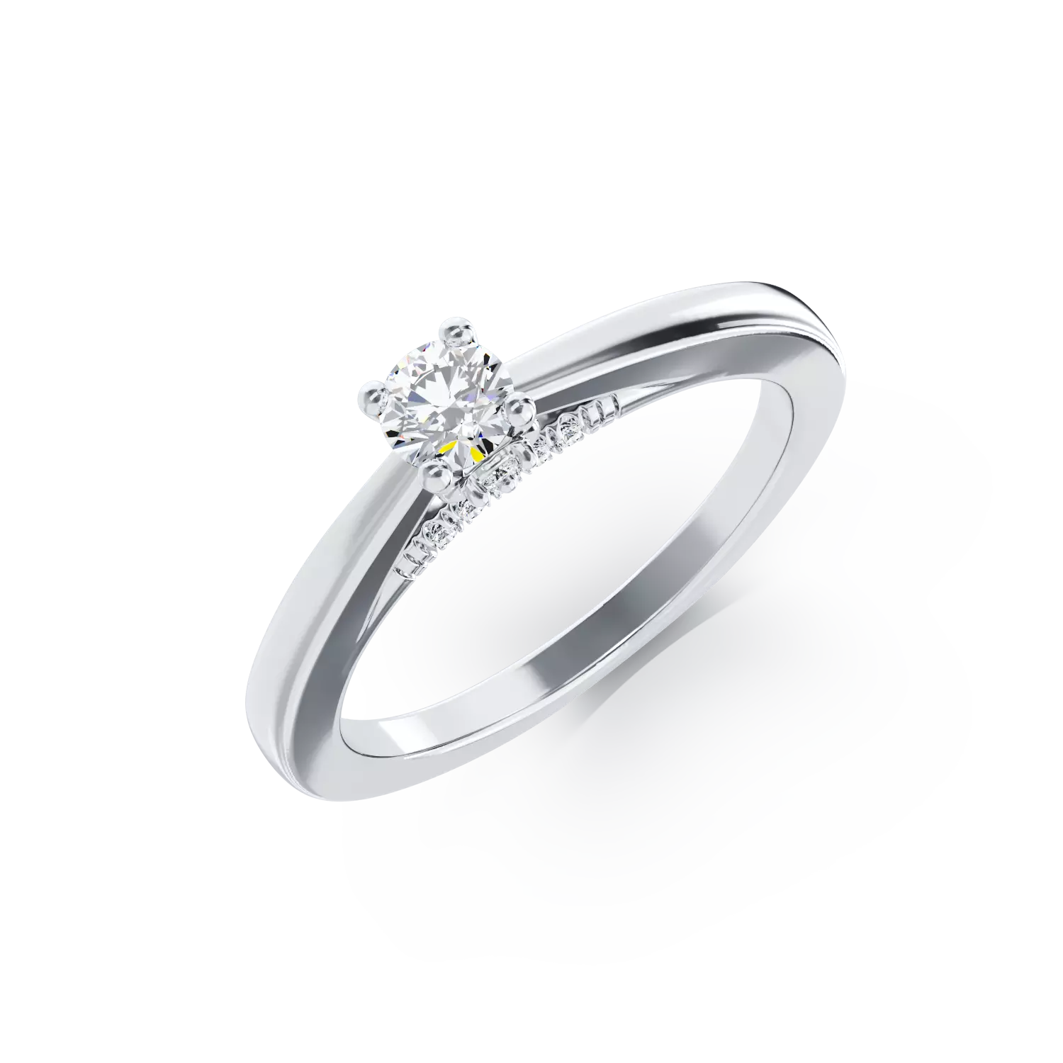 Inel de logodna din aur alb de 18K cu diamant de 0.31ct si diamante de 0.04ct