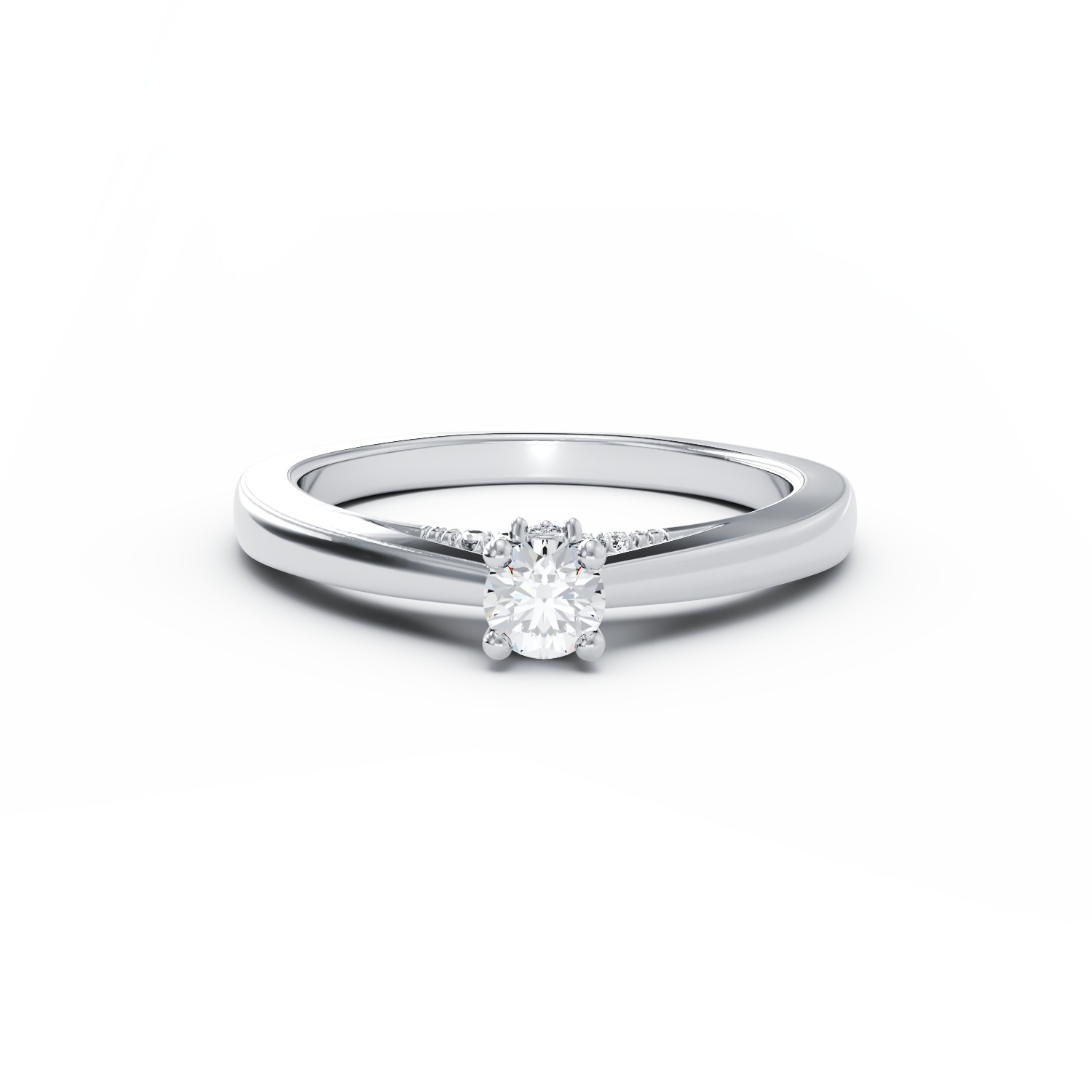 Inel de logodna din aur alb de 18K cu diamant de 0.31ct si diamante de 0.04ct
