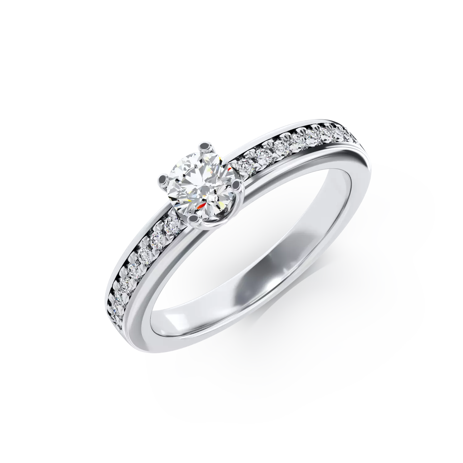 Годежен пръстен от 18K бяло злато с 0.3ct диамант и 0.08ct диаманти