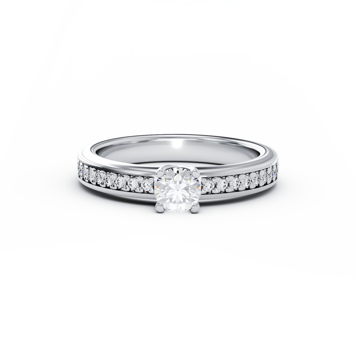 Годежен пръстен от 18K бяло злато с 0.3ct диамант и 0.08ct диаманти