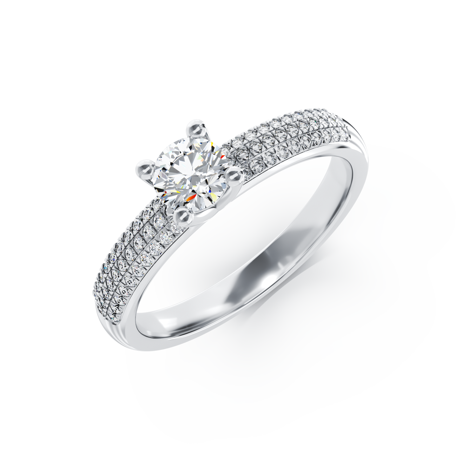 Poze Inel de logodna din aur alb de 18K cu diamant de 0.31ct si diamante de 0.27ct