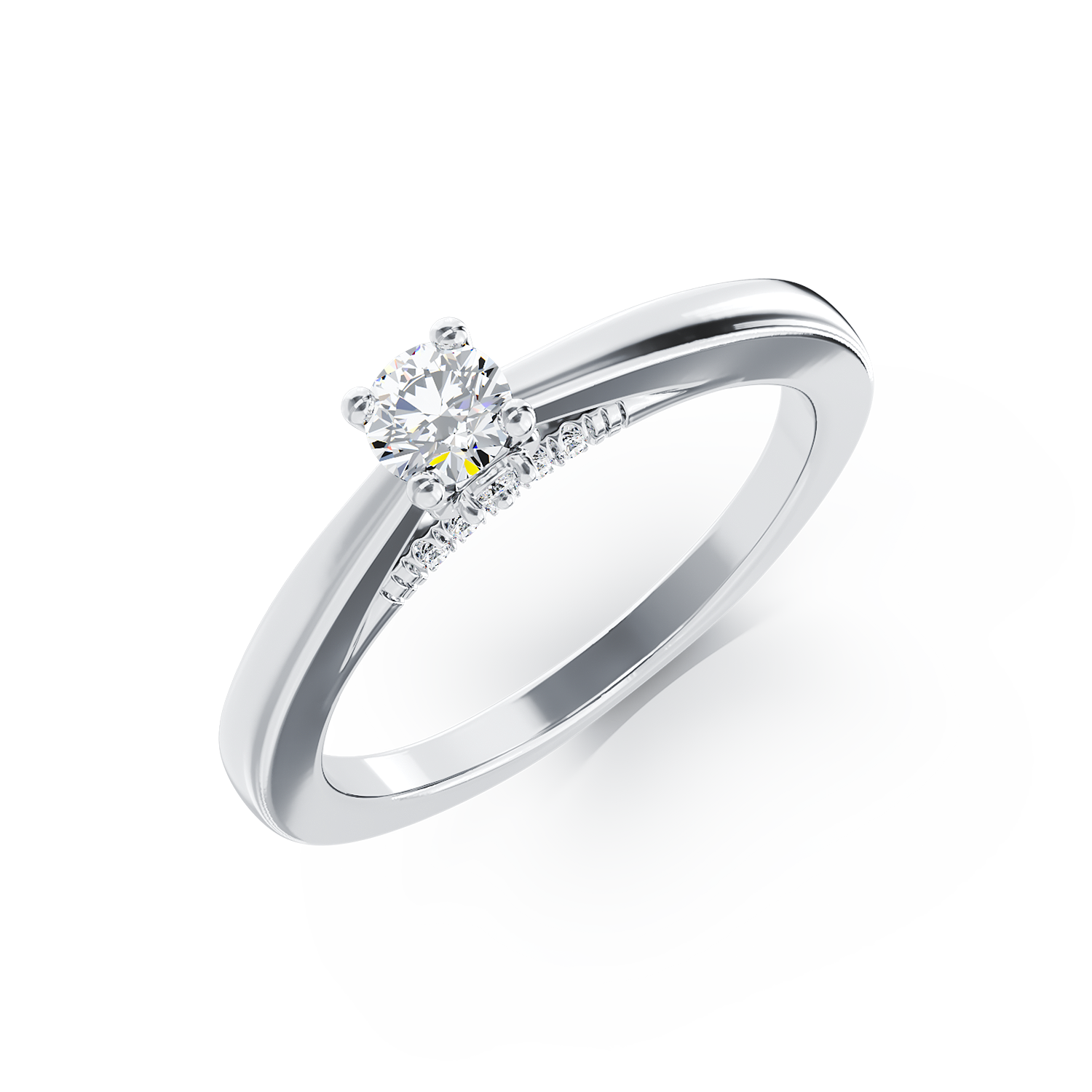 Poze Inel de logodna din aur alb de 18K cu diamant de 0.41ct si diamante de 0.05ct