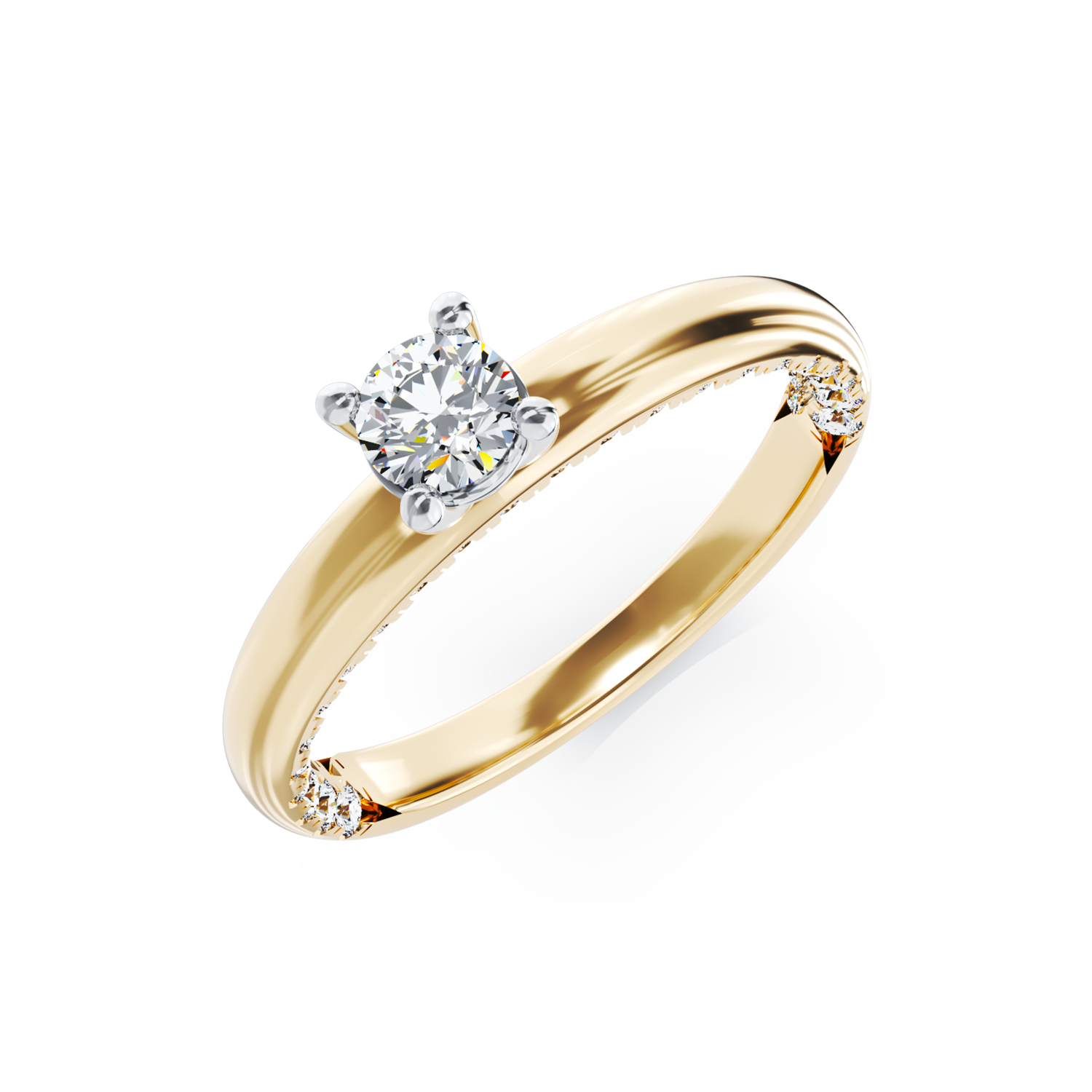 Inel de logodna din aur galben de 18K diamant de 0.19ct si diamante de 0.21ct - 100113 Teilor