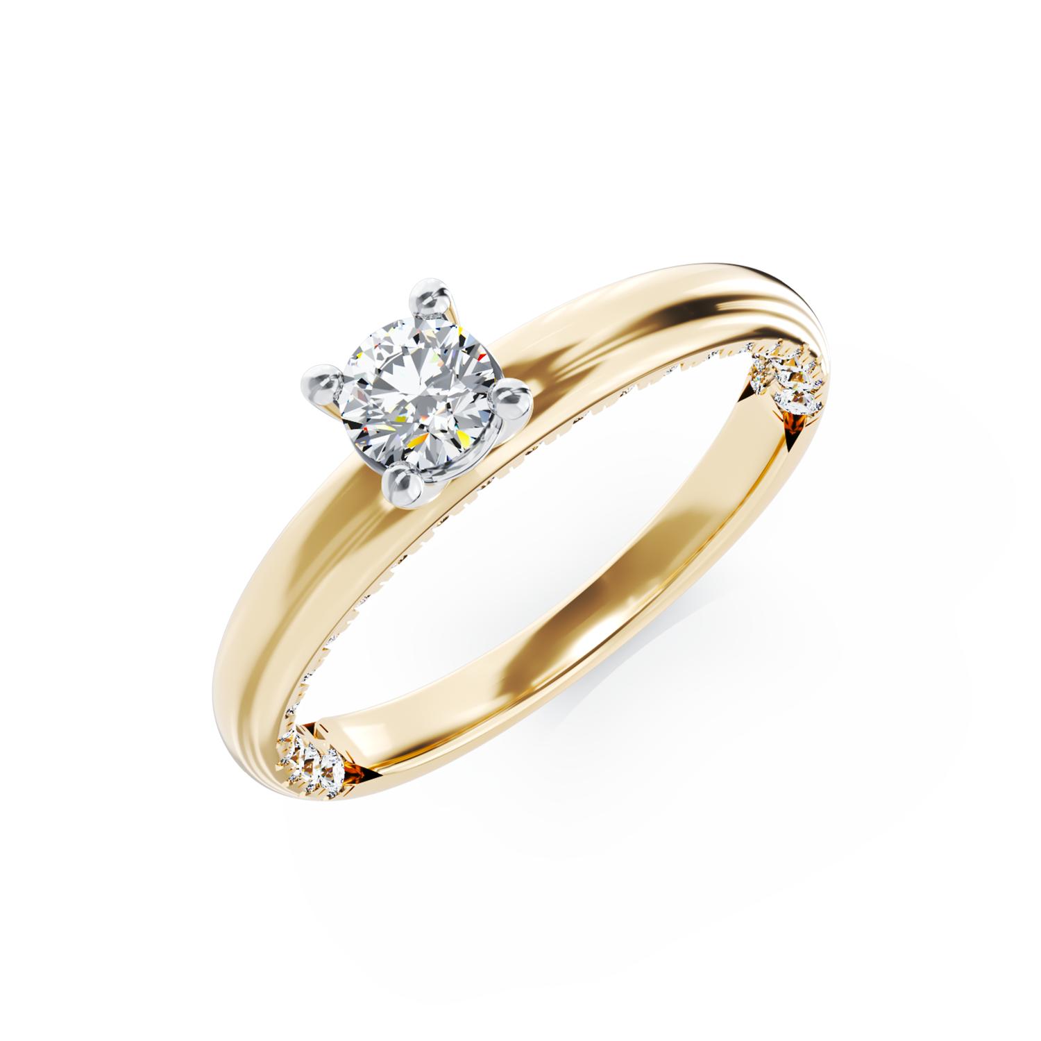 Eljegyzési gyűrű 18K-os sárga aranyból 0,19ct gyémánttal és 0,2ct gyémánttal. Gramm: 3,14