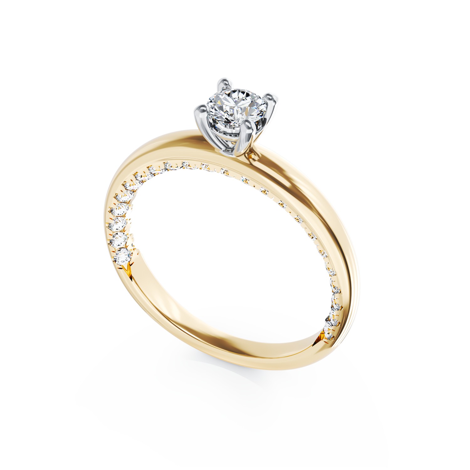 Годежен пръстен от 18K жълто злато с 0.19ct диамант и 0.21ct диаманти