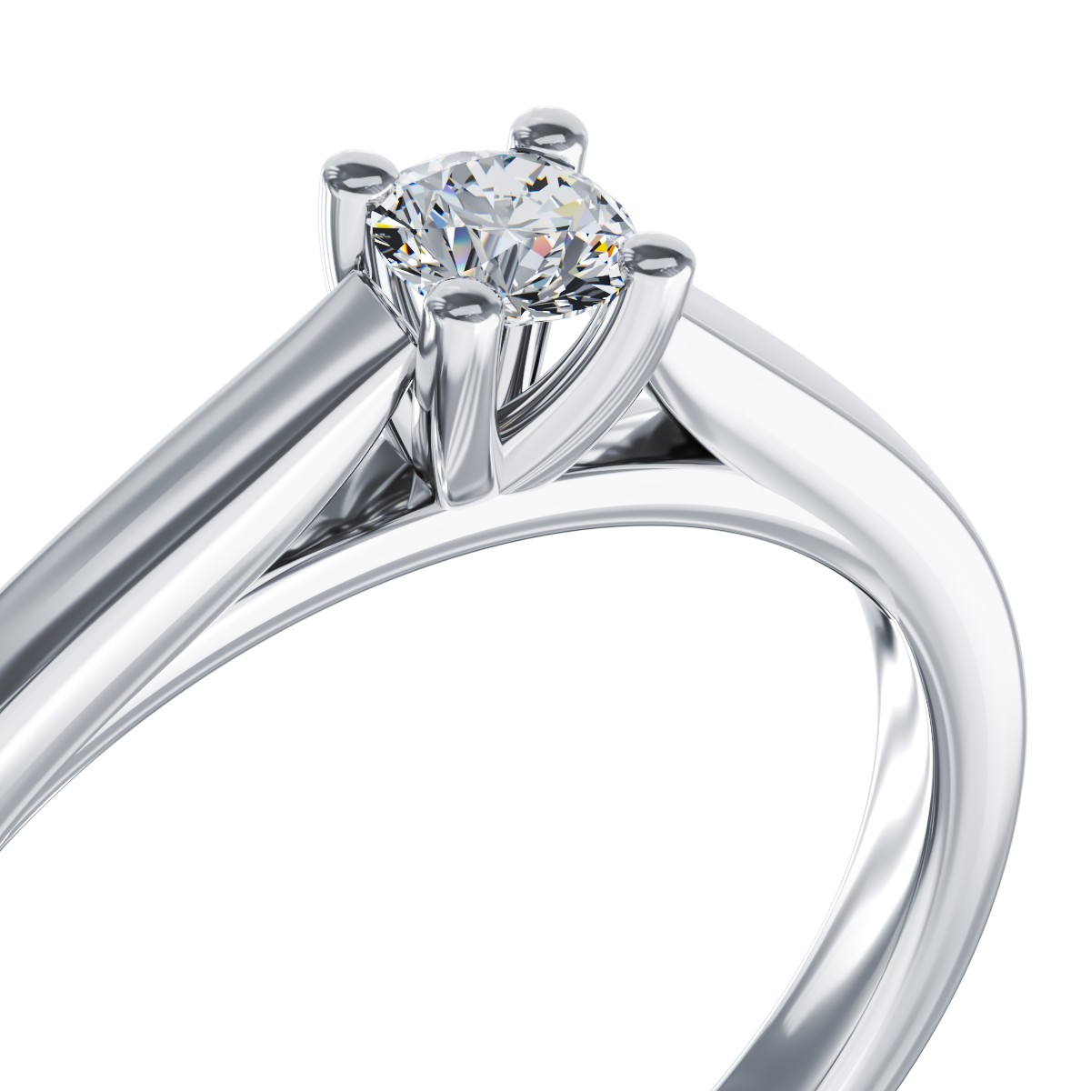 Inel de logodna din aur alb de 18K cu un diamant solitaire de 0.14ct