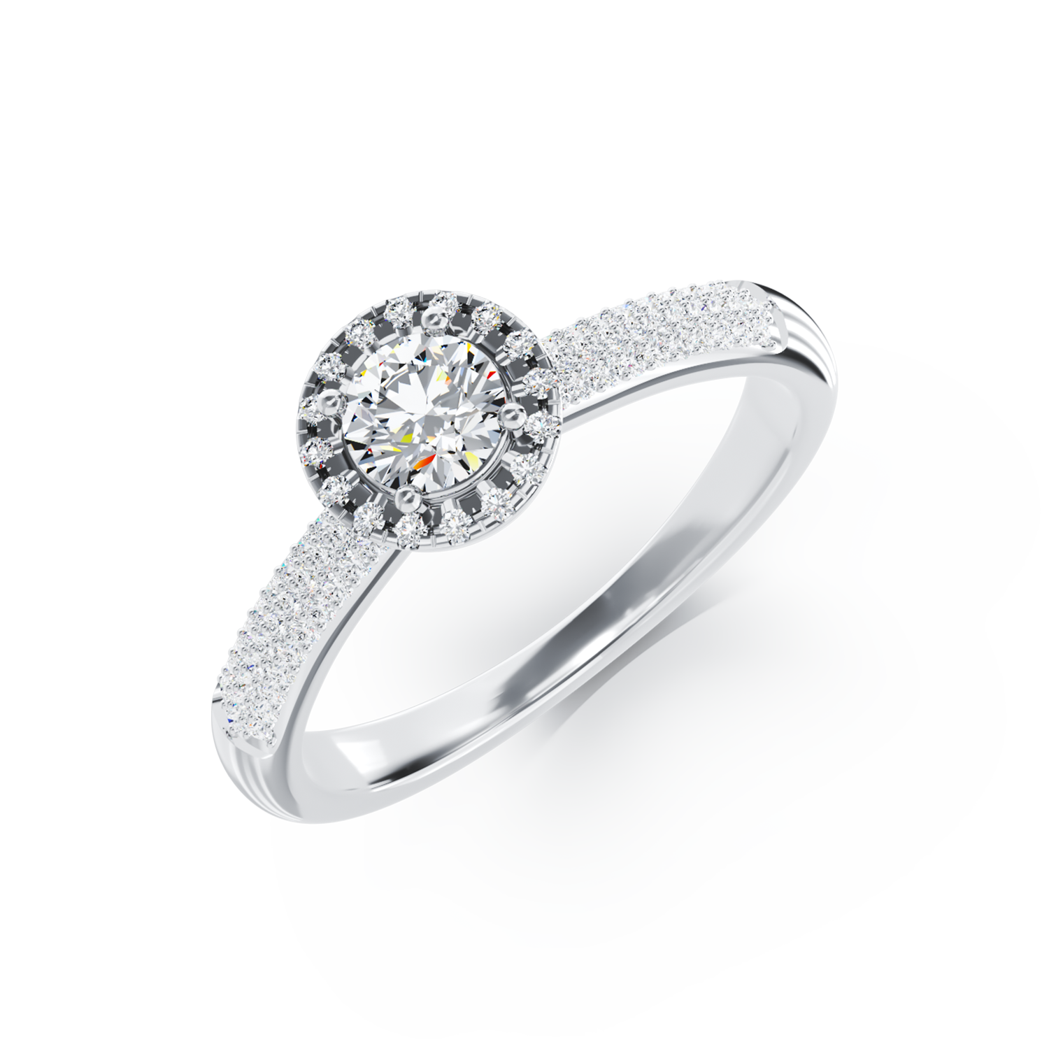 Poze Inel de logodna din aur alb de 18K cu diamant de 0.33ct si diamante de 0.36ct