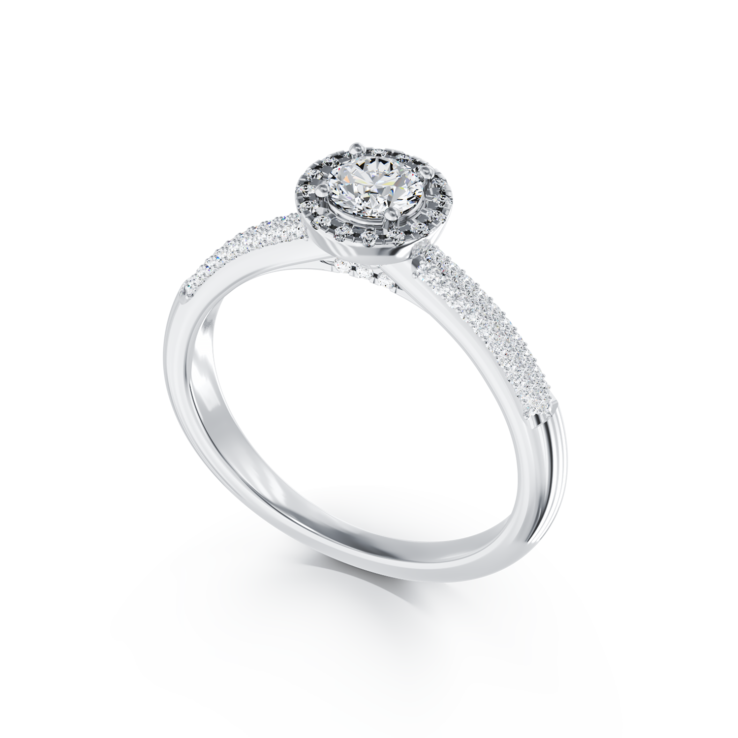 Poze Inel de logodna din aur alb de 18K cu diamant de 0.33ct si diamante de 0.36ct