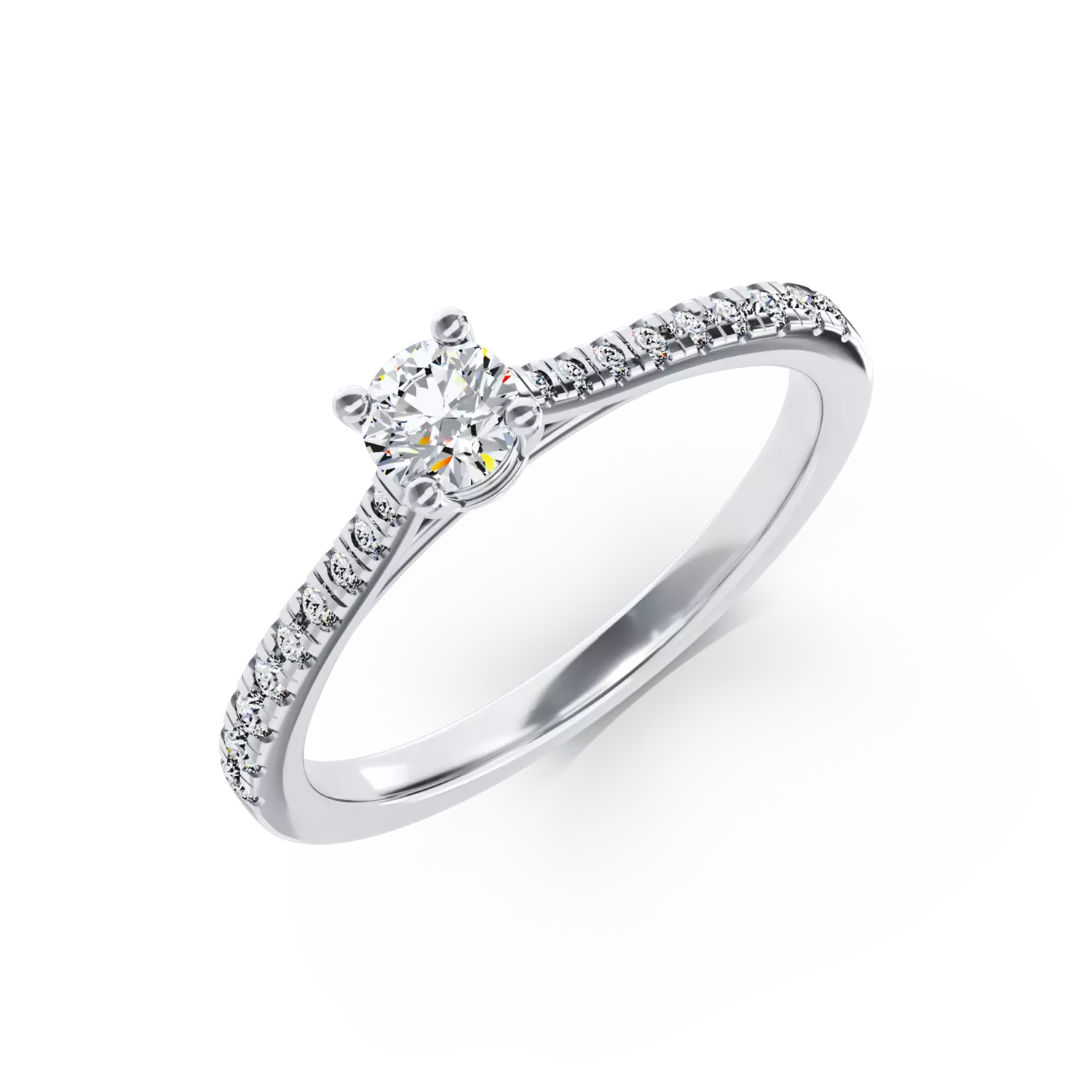Inel de logodna din aur alb de 18K cu diamant de 0.24ct si diamante de 0.19ct