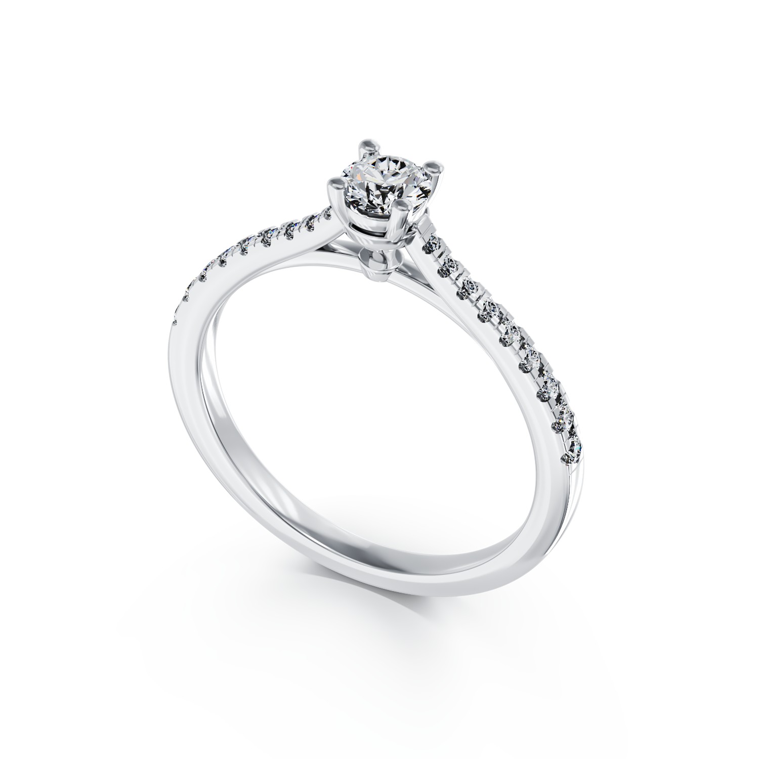 18K бял златен годежен пръстен с диамант от 0.24ct и диаманти от 0.17ct