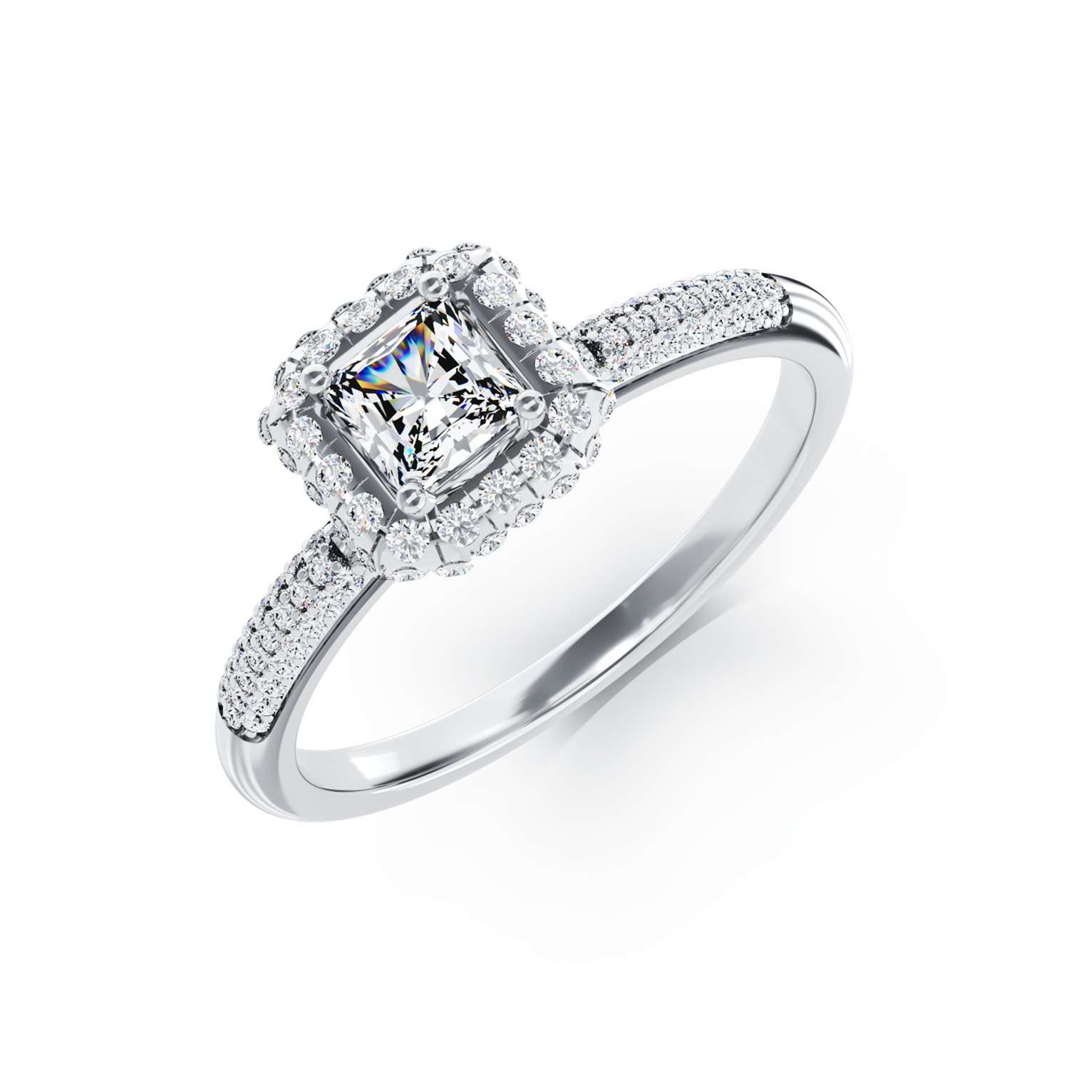 Poze Inel de logodna din aur alb de 18K cu diamant de 0.2ct si diamante de 0.42ct