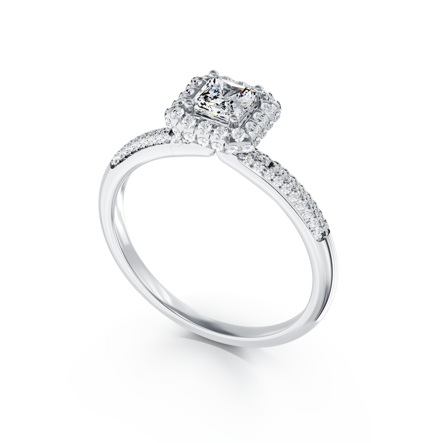 Poze Inel de logodna din aur alb de 18K cu diamant de 0.2ct si diamante de 0.42ct