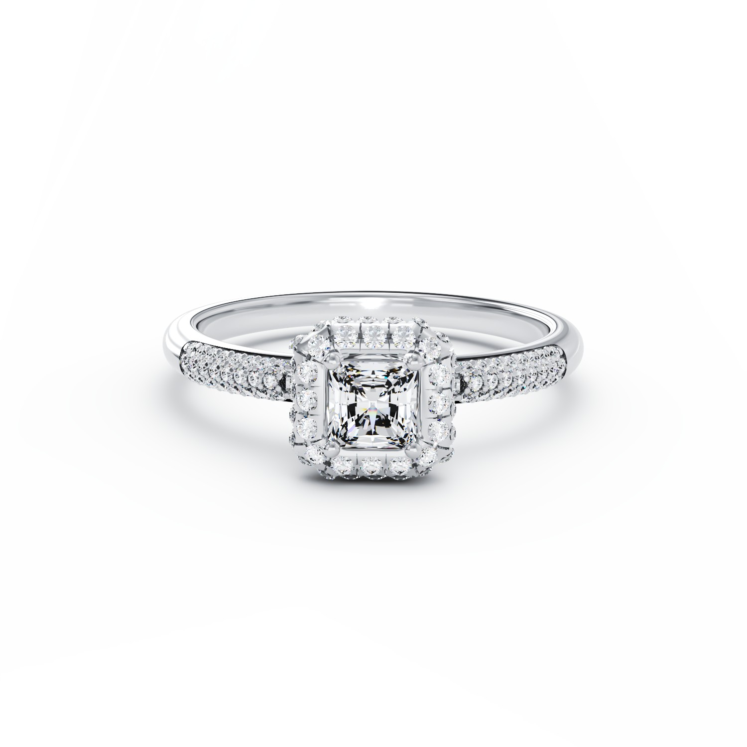 Eljegyzési gyűrű 18K-os fehér aranyból 0,2ct gyémánttal és 0,42ct gyémántokkal. Gramm: 3,09