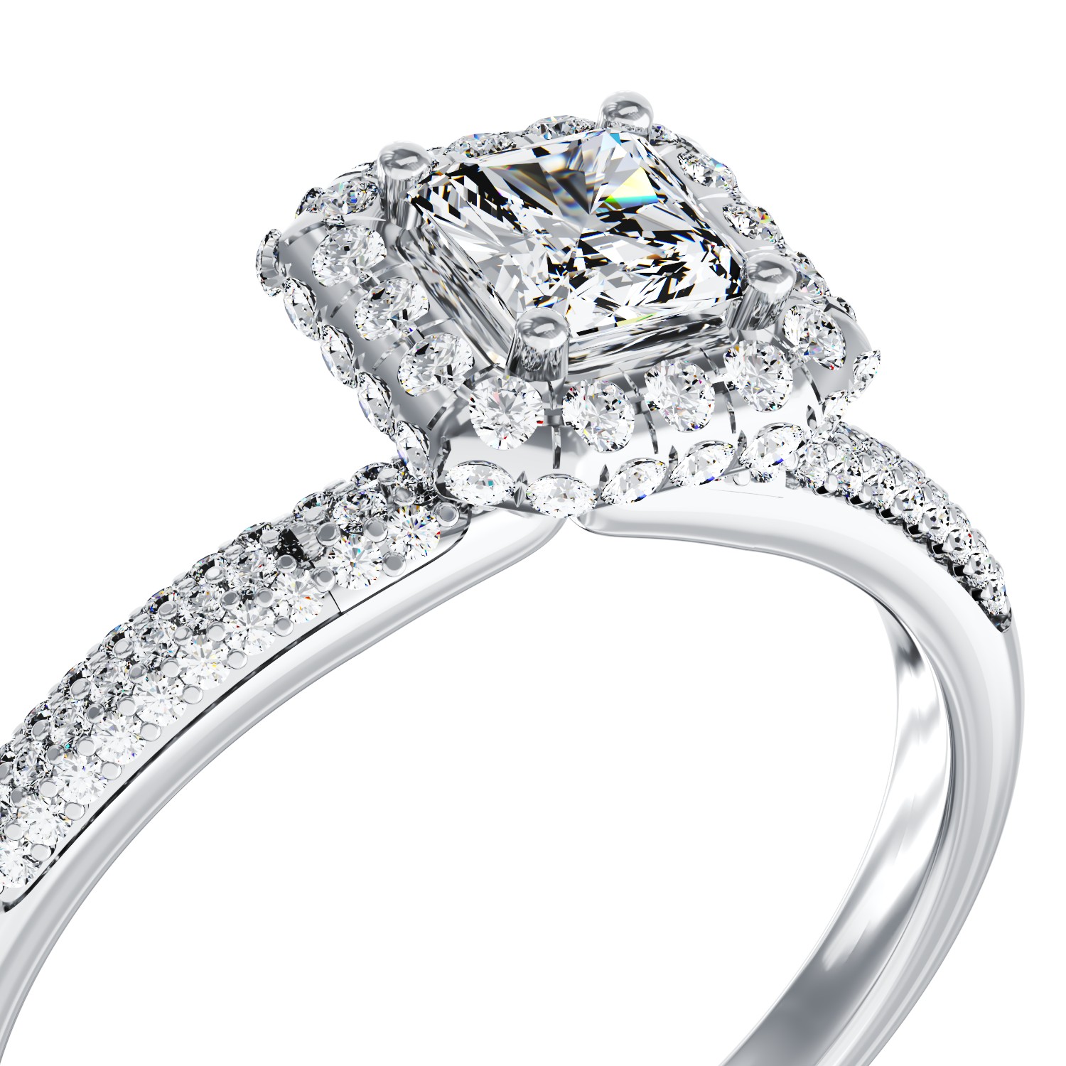 Eljegyzési gyűrű 18K-os fehér aranyból 0,2ct gyémánttal és 0,42ct gyémántokkal. Gramm: 3,28