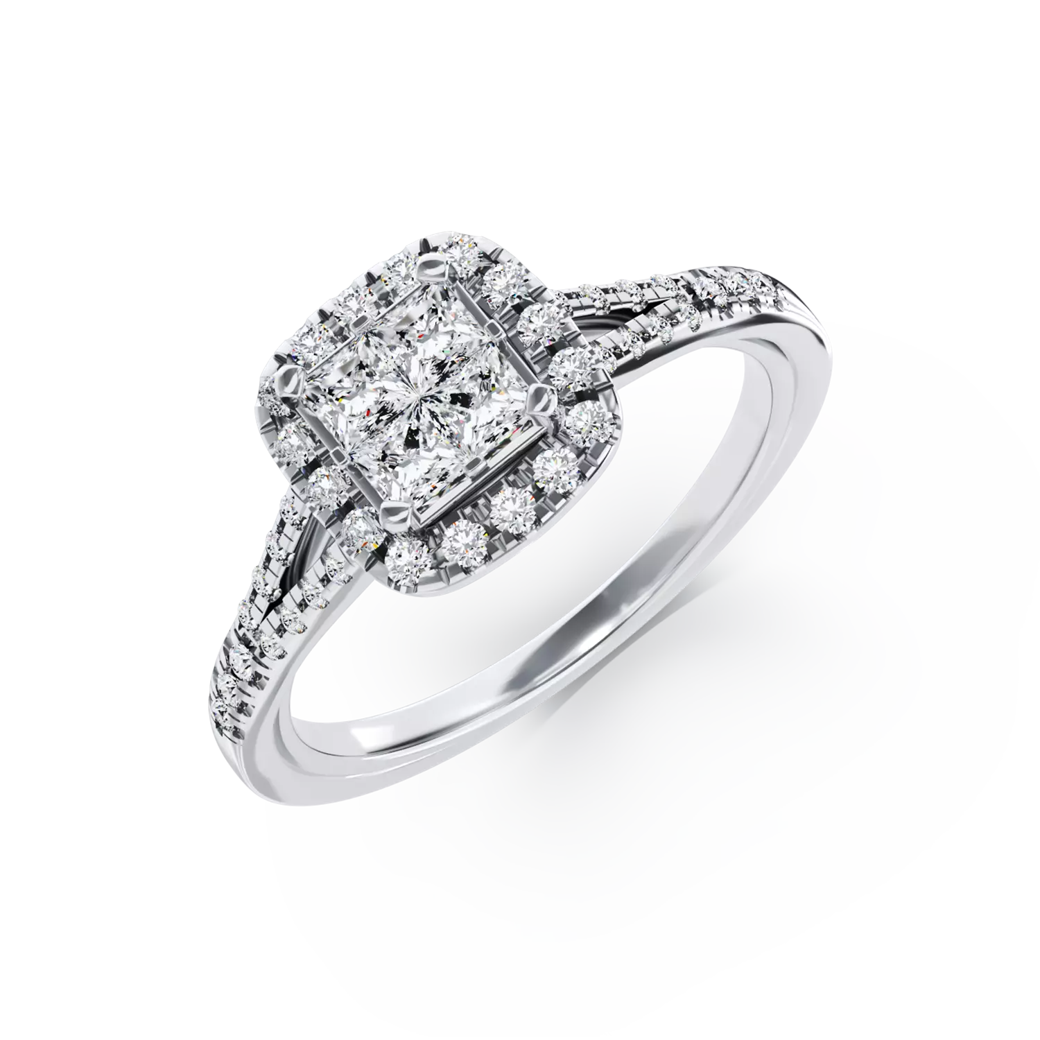 Eljegyzési gyűrű 18K-os fehér aranyból 0,24ct gyémánttal és 0,29ct gyémánttal. Gramm: 4,09