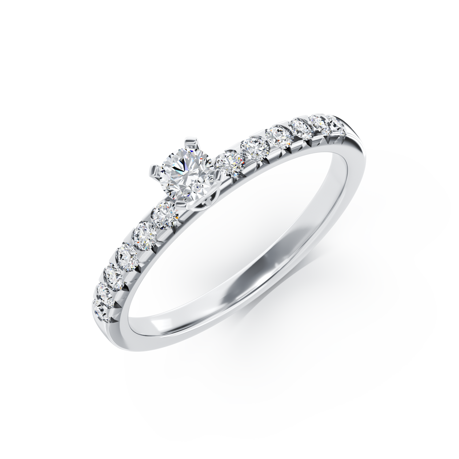 Poze Inel de logodna din aur alb de 18K cu diamant de 0.15ct si diamante de 0.25ct